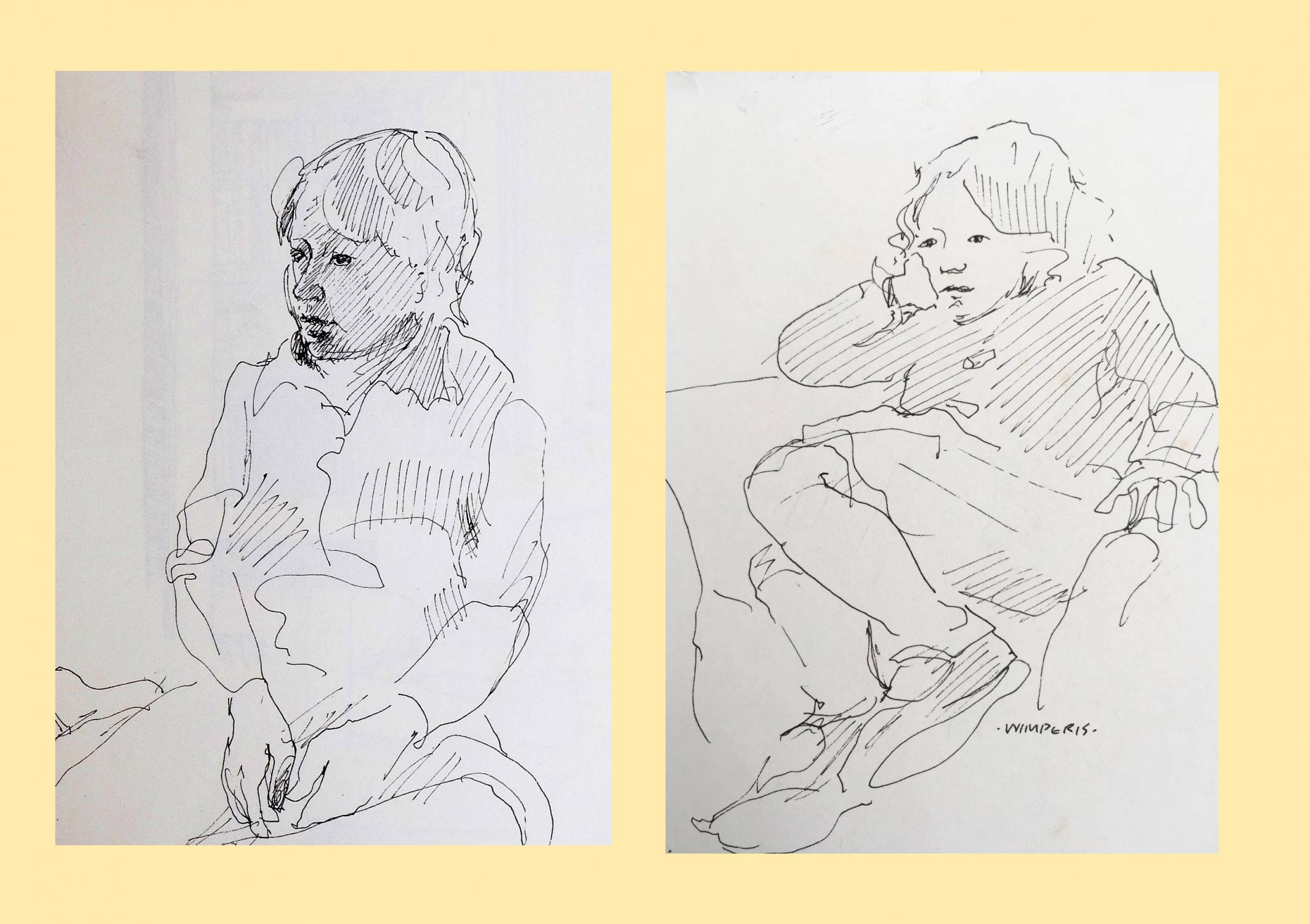 Brother and Sister, Informal Portrait Sketch - Sarah Wimperis