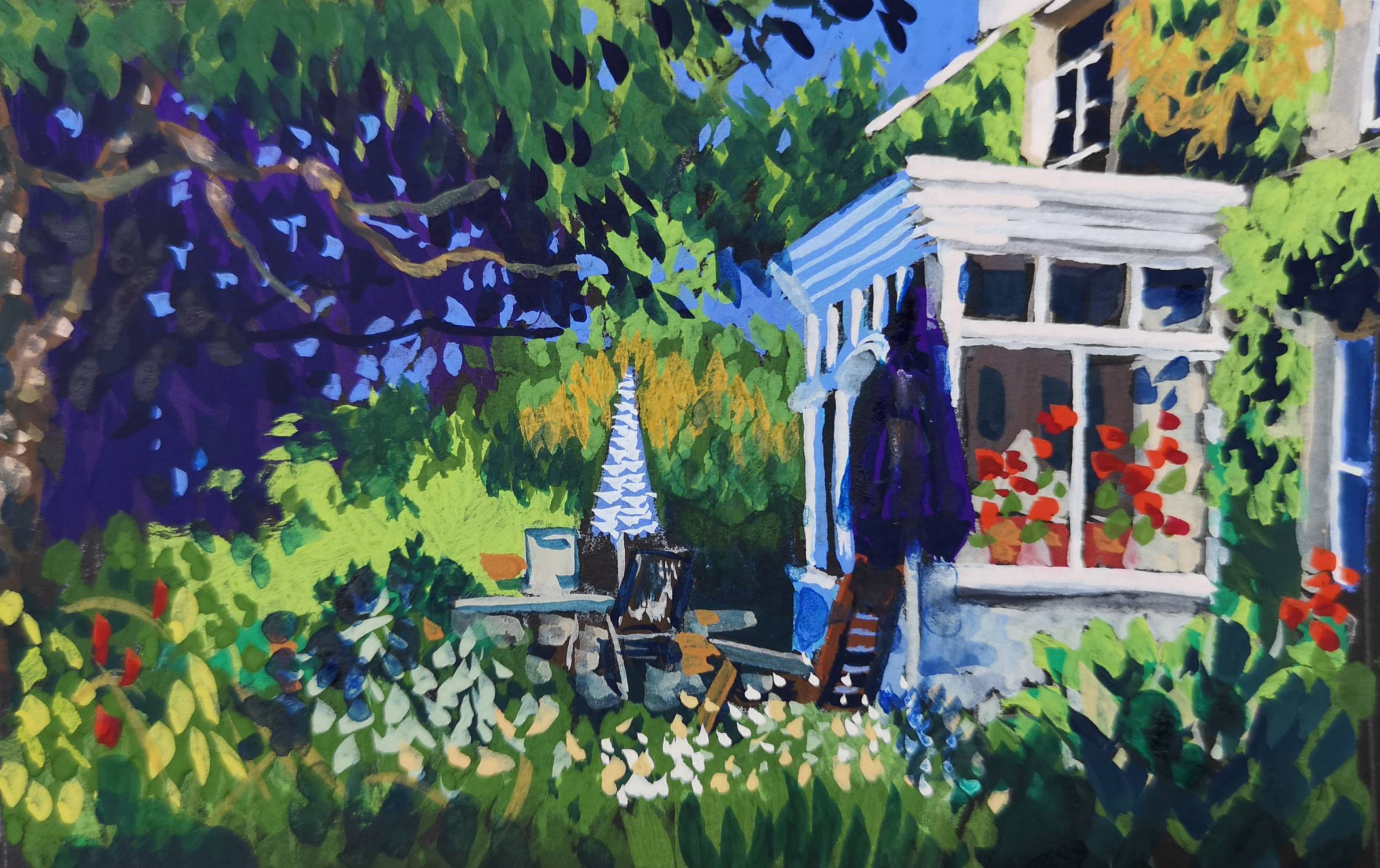 Geraniums in the Porch - Sarah Wimperis