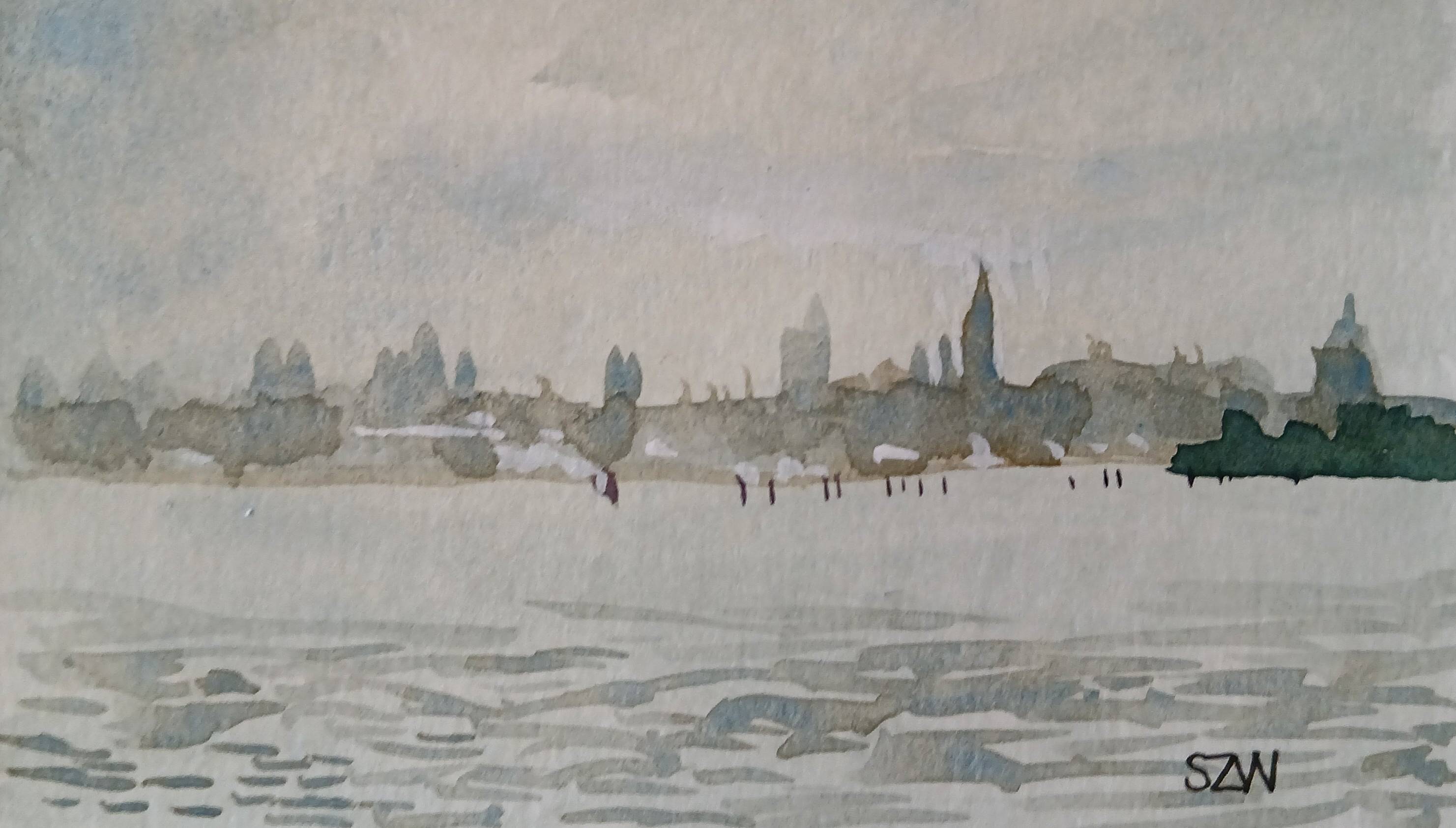 Misty Morning Towards Venice - Sarah Wimperis