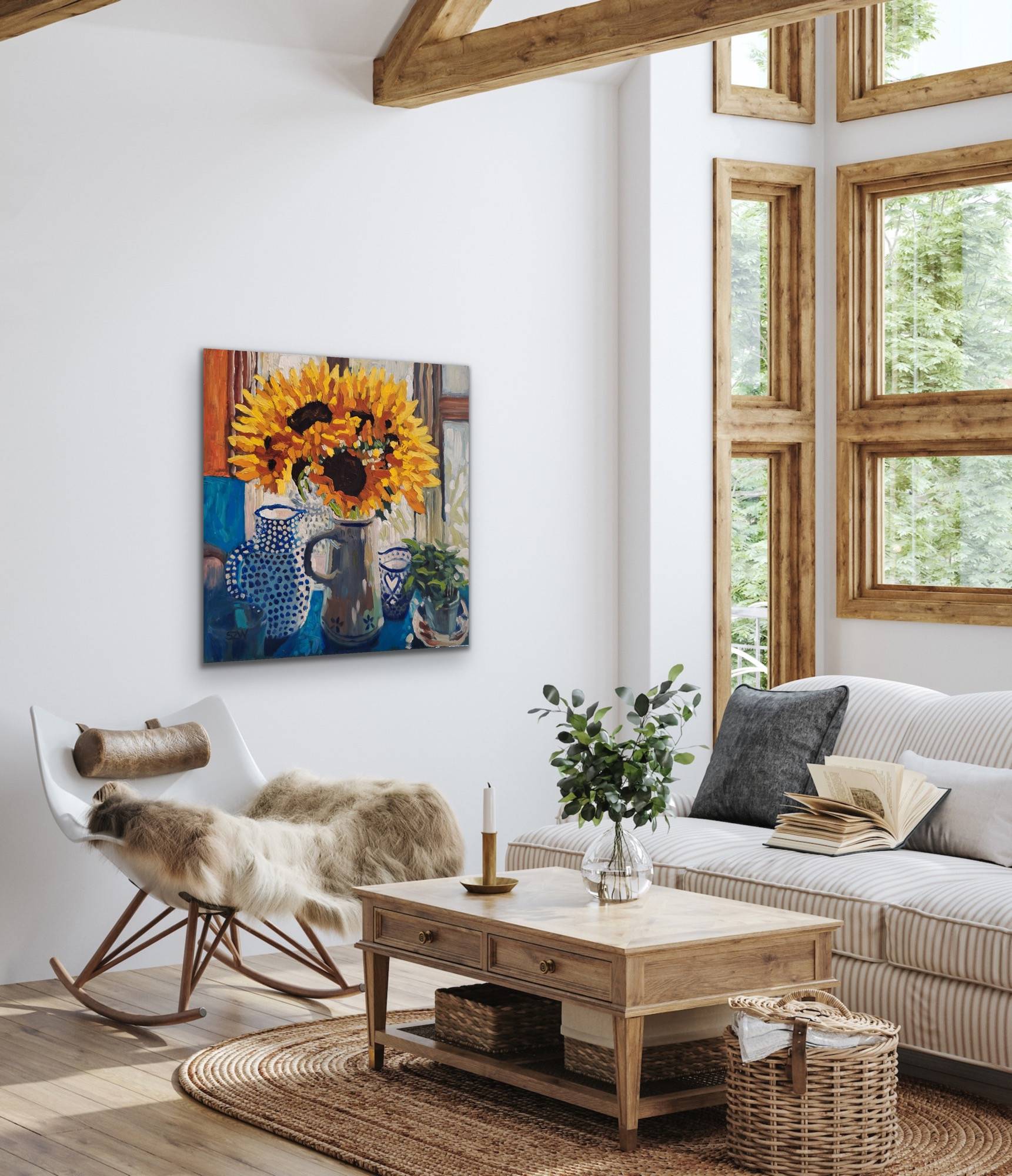 Sunflowers in the Kitchen. Extra Large print. Unframed - Sarah Wimperis
