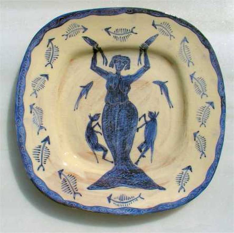 Plate with mermaid and cats and fish - Morag MacInnes