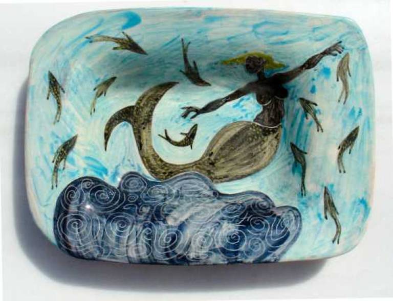 Rectangular serving plate with mermaid and fish - Morag MacInnes