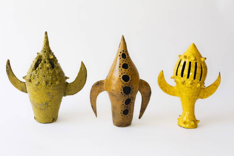 Yellow Group of Raku Sky Rockets - Morag MacInnes