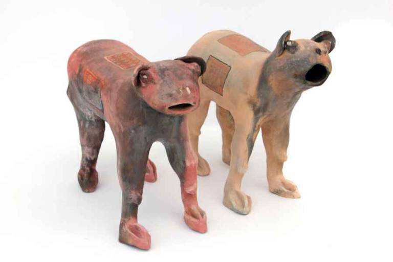 Pair of long legged desert dogs with blankets - toothless - Morag MacInnes