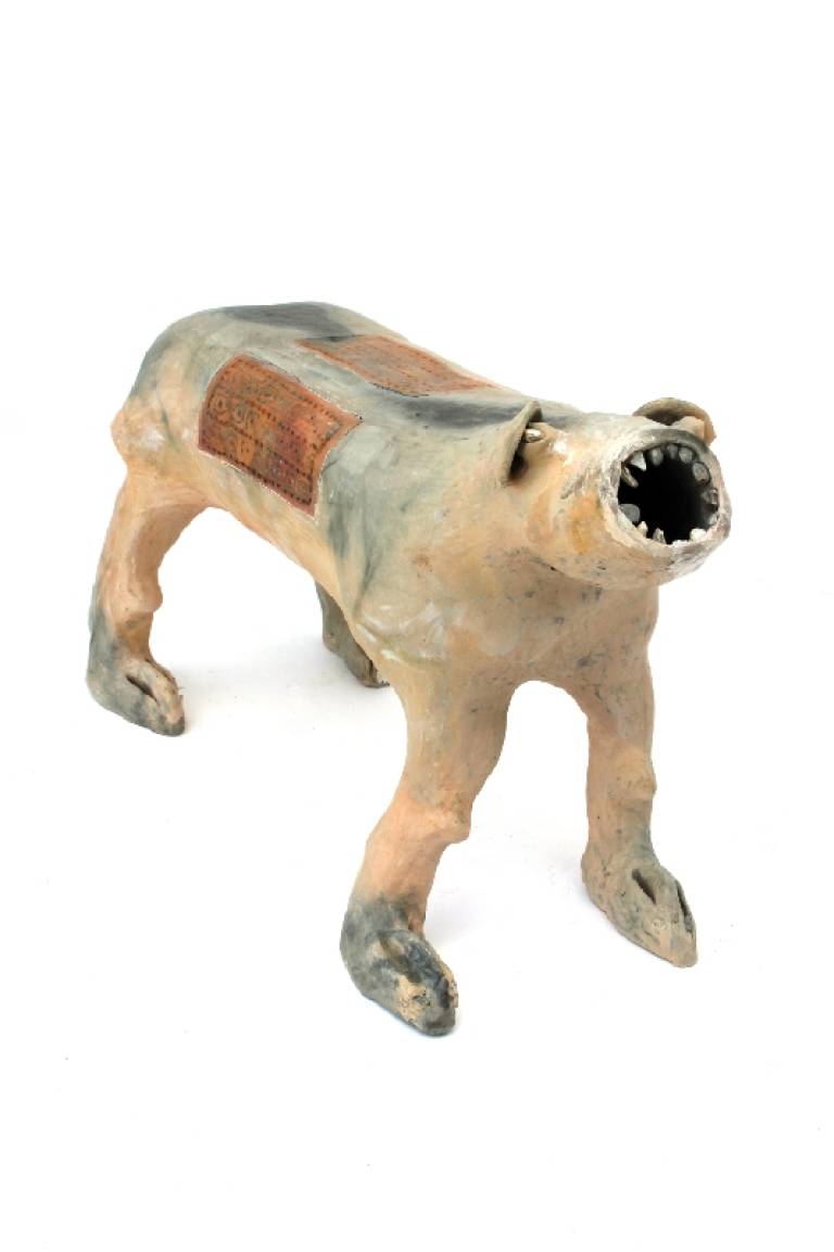 Ochre desert dog with blanket and teeth - Morag MacInnes