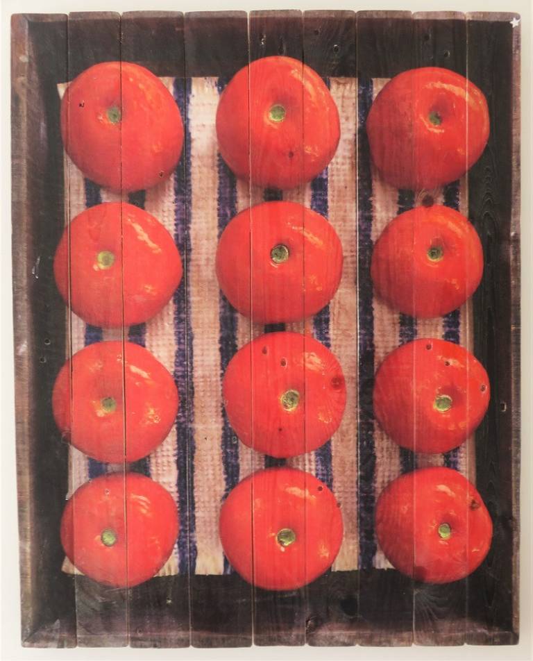 Wood panel - Dozen Clementines on Blue Stripes DTW23 - Diana Tonnison