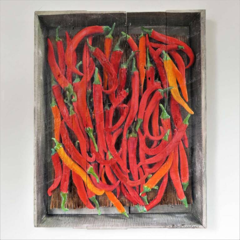 Wood Panel Chillies DTW19 - Diana Tonnison