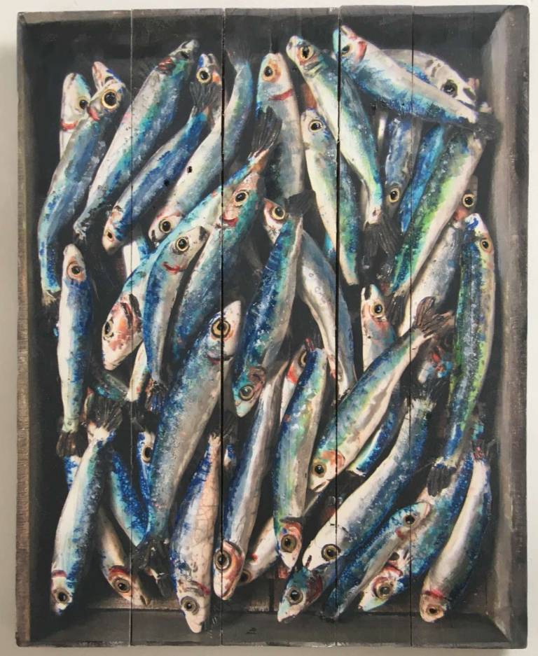 Wood Panel Fish Market - Whitebait I DTW07 - Diana Tonnison