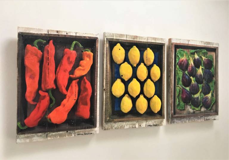 Three Artist Proof size wood panels- Fruit Market Images - Diana Tonnison