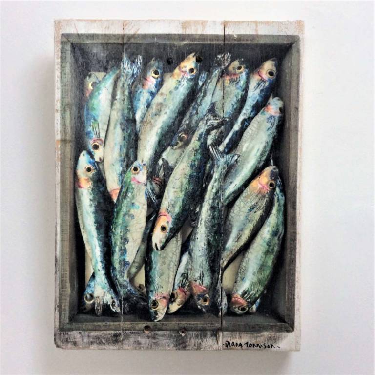 Hand Embellished Wood Panel Print - Mediterranean Sardines Ed. 6/30 DTW03 - Diana Tonnison