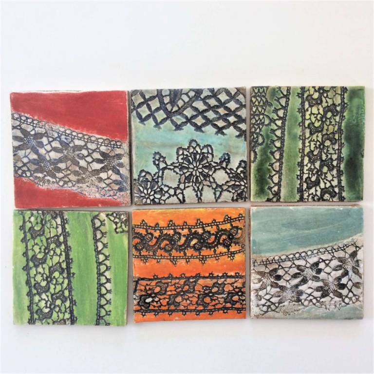 6 Handmade tiles Vintage lace patterns #3  100 x 8mm each - Diana Tonnison