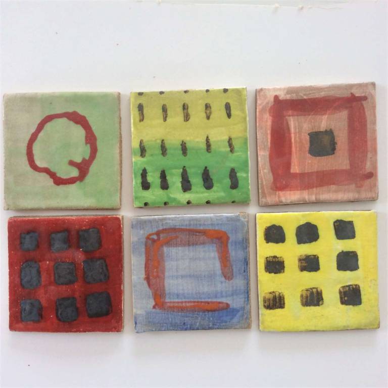 6 Handmade tiles Colourful Freehand Glazes blocks #7  100 x 8mm each - Diana Tonnison