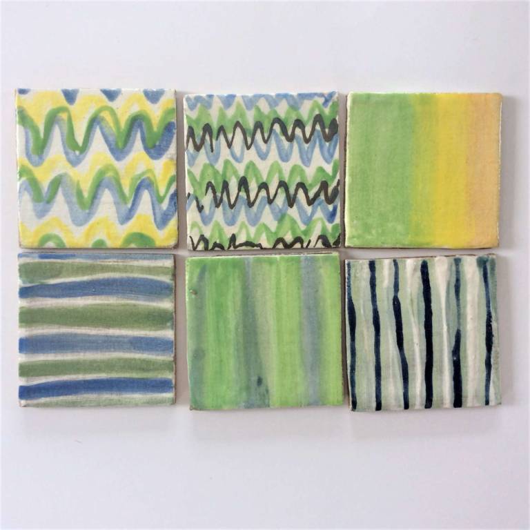 6 Handmade tiles Colourful Freehand Zig zags &stripes #9 100 x 8mm each - Diana Tonnison