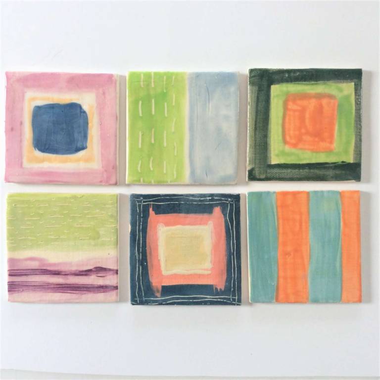 6 Handmade tiles Rustic painterly  #13 103 x 8mm each - Diana Tonnison