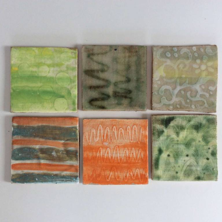 6 Handmade tiles Rustic painterly  #15 100 x 8mm each - Diana Tonnison