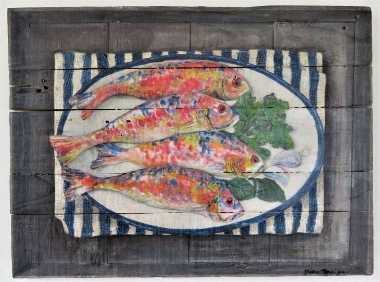 Wood Panel -Salmonetes Supper DTW28 - Diana Tonnison