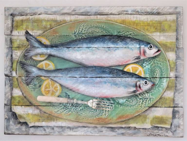 Wood Panel - Two Herrings and Lemon DTW29 - Diana Tonnison