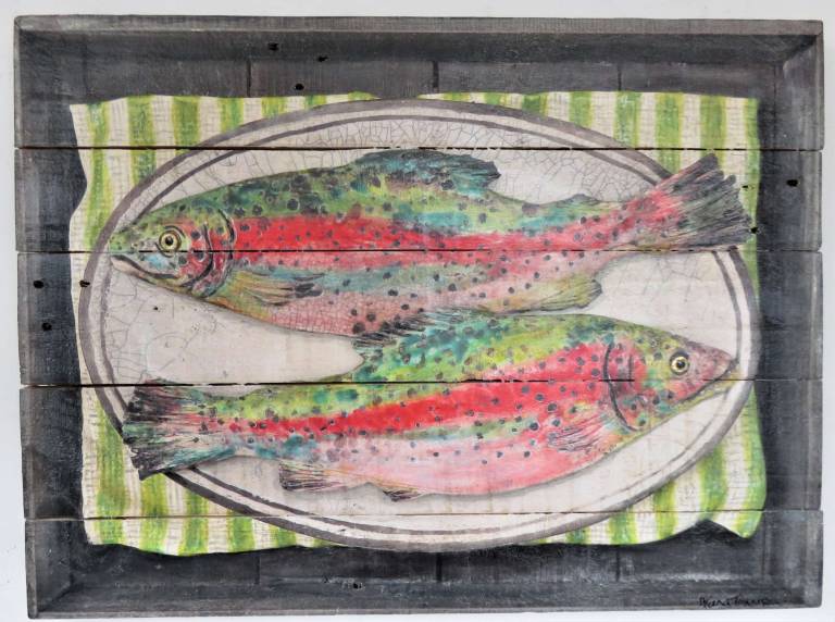 Wood Panel - Two Trout DTW27 - Diana Tonnison