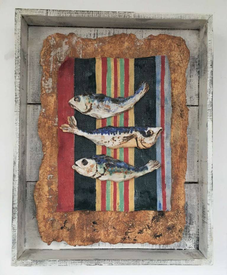 Three Dried fish on a rug, Mapusa, Goa - Diana Tonnison