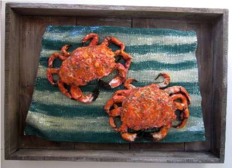 Two Cromer Crabs on Green cloth - Diana Tonnison