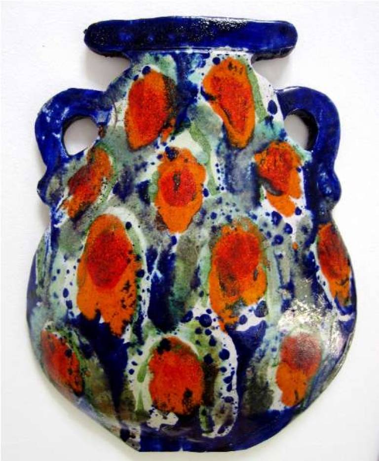 Decorative Wall pot,   Blues and Oranges #9 - Diana Tonnison
