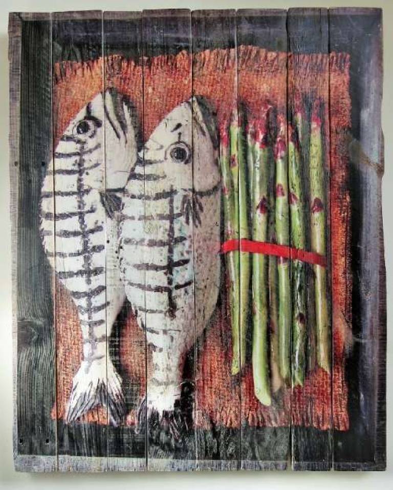 Wood Panel - Seabream and Asparagus DTW13 - Diana Tonnison