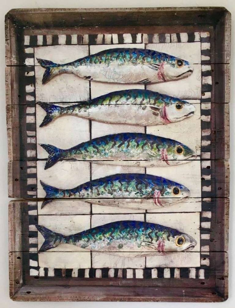 Wood Panel - Five Mackerel I DTW10 - Diana Tonnison