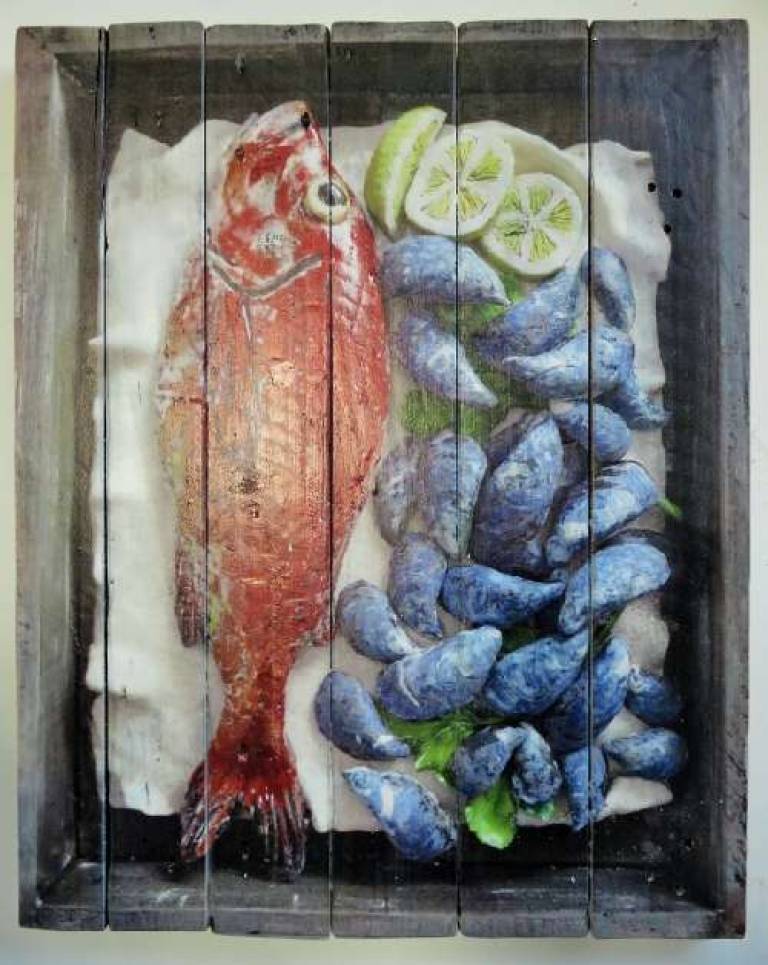 Wood Panel - Red Snapper and Mussels DTW14 - Diana Tonnison