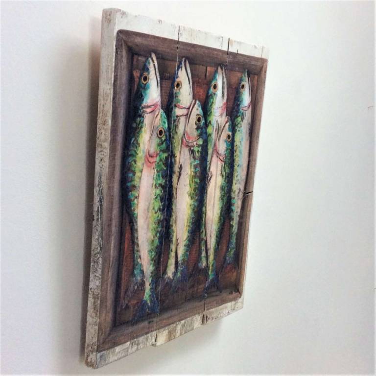 Wood Panel - Cornish Mackerel II DTW02 - Diana Tonnison