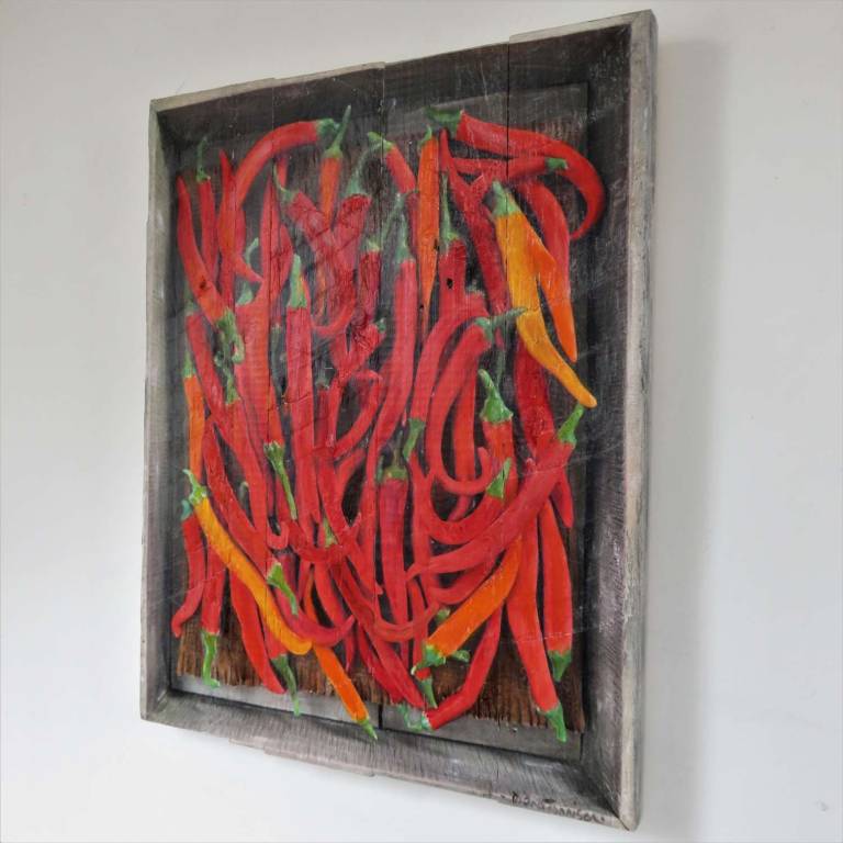 Wood Panel Chillies DTW19 - Diana Tonnison