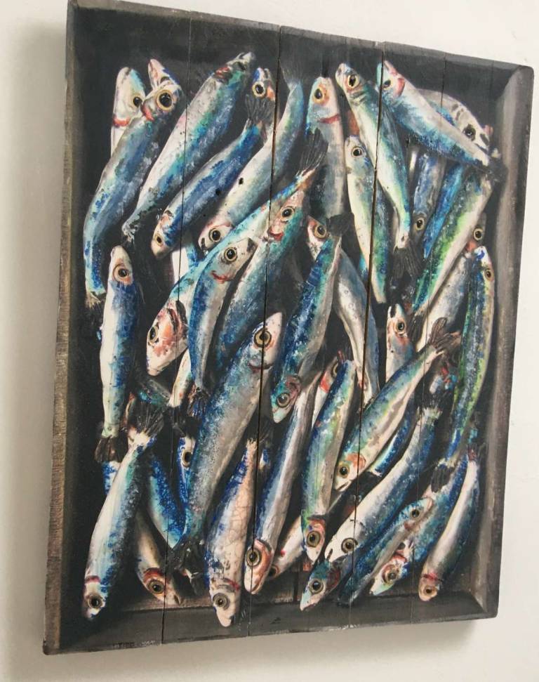 Wood Panel Fish Market - Whitebait I DTW07 - Diana Tonnison