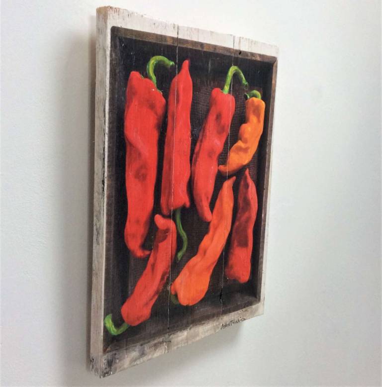 Hand Embellished Wood Panel Print - Romano Peppers Ed.6/30 DTW17 - Diana Tonnison