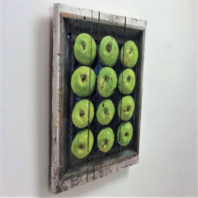 Hand Embellished Wood Panel Print - Granny Smiths Ed.8/30 DTW21 - Diana Tonnison