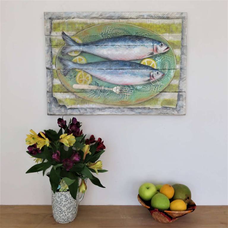 Wood Panel - Two Herrings and Lemon DTW29 - Diana Tonnison