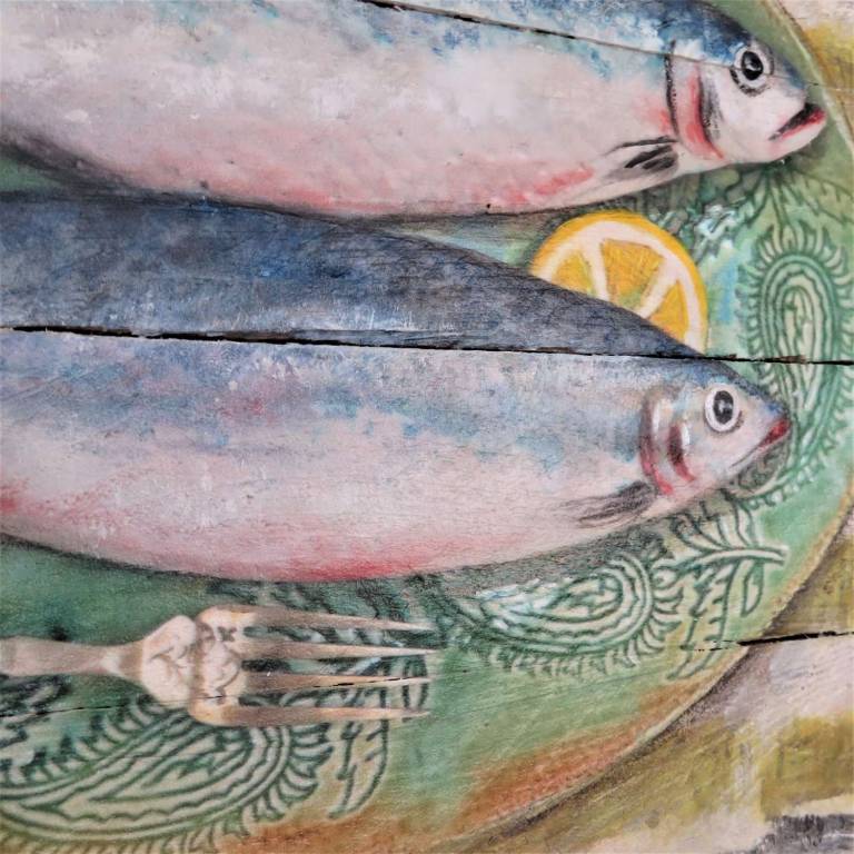 Wood Panel - Two Herrings and Lemon DTW29 - Diana Tonnison