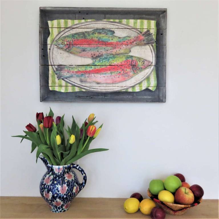 Wood Panel - Two Trout DTW27 - Diana Tonnison