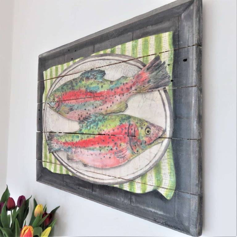 Wood Panel - Two Trout DTW27 - Diana Tonnison