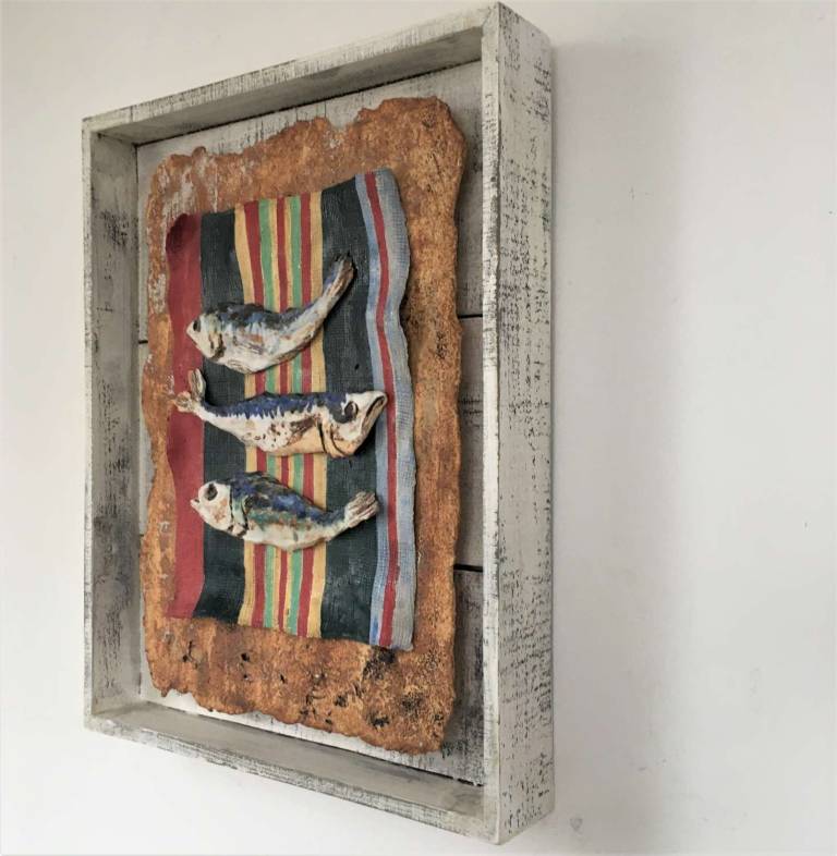 Three Dried fish on a rug, Mapusa, Goa - Diana Tonnison