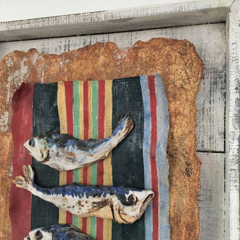 Three Dried fish on a rug, Mapusa, Goa - Diana Tonnison