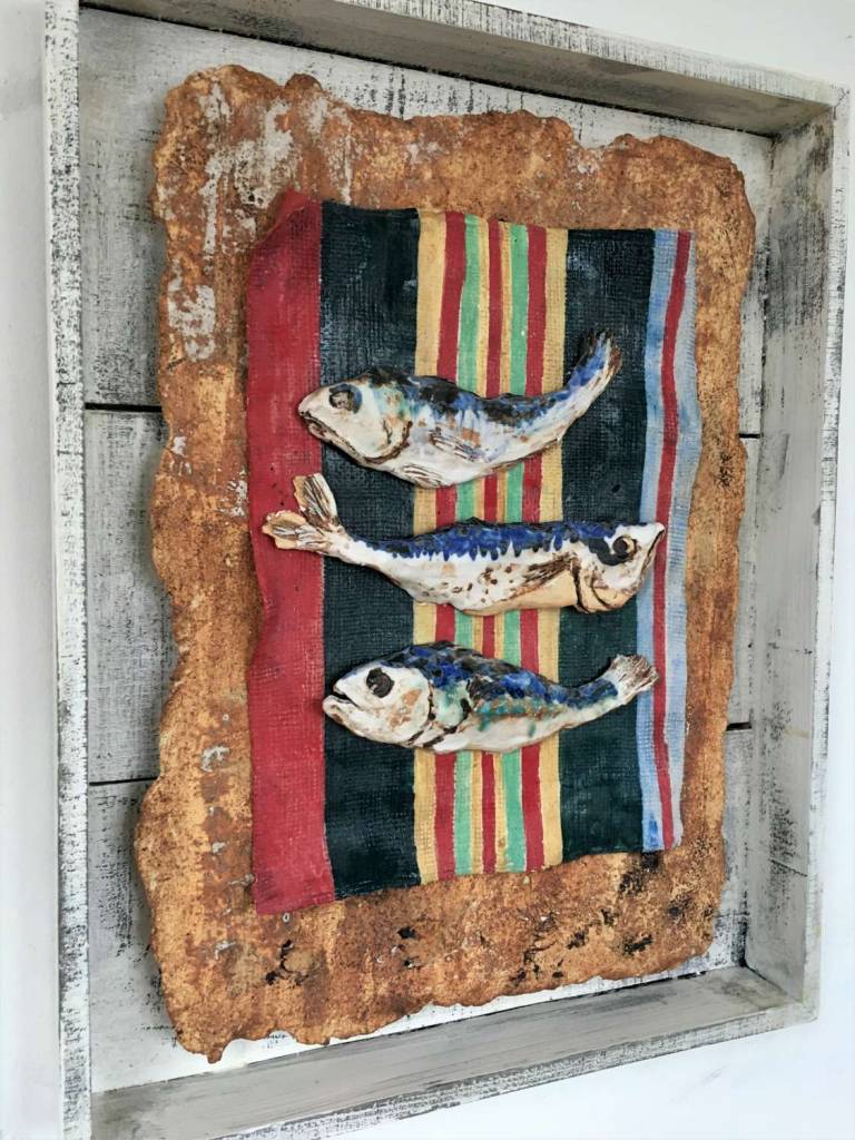 Three Dried fish on a rug, Mapusa, Goa - Diana Tonnison