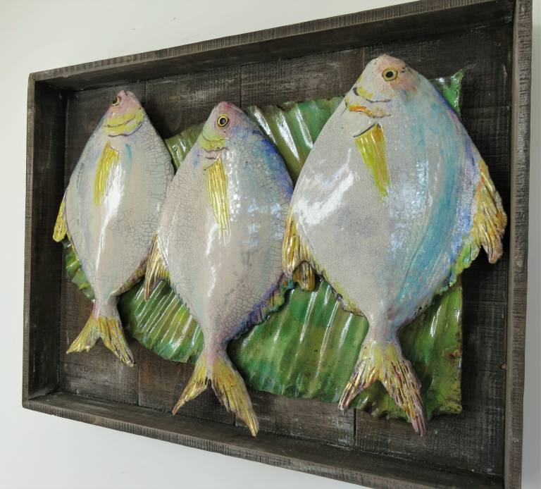 Indian market - Three Pomfret Fish - Diana Tonnison