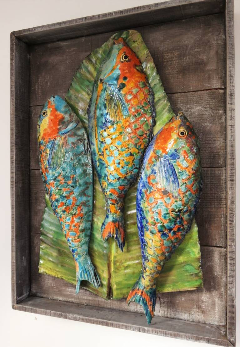 Three Parrot Fish on Banana Leaf - Diana Tonnison