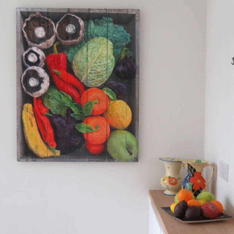 Wood panel  - Mixed Fruit and Veg box I DTW24 - Diana Tonnison