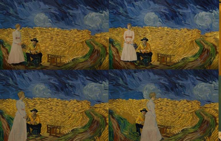 Four frames from Wheat field conversation 1 - Sarah Wimperis