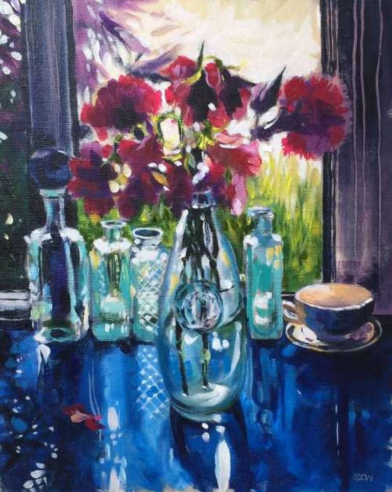 Sweet Peas and Old Bottles - Sarah Wimperis