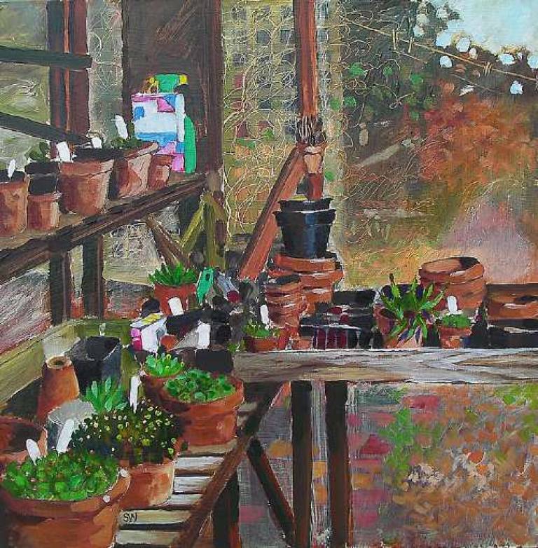 Pottering in the Greenhouse - Sarah Wimperis