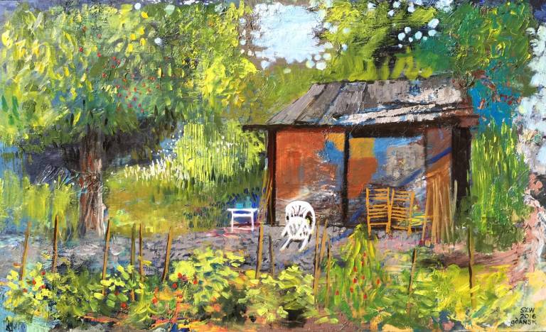 Shed, Cherry Tree and Green Tomatoes - Sarah Wimperis