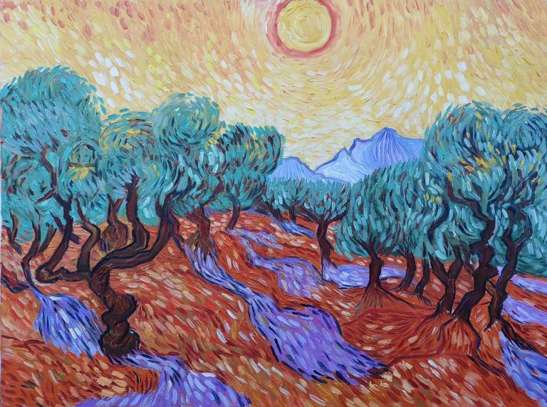 Olive Trees with Yellow Sky, van Gogh Pastiche - Sarah Wimperis
