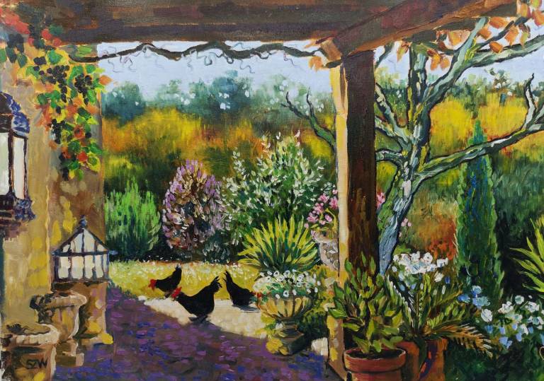 Chickens in a French Garden - Sarah Wimperis