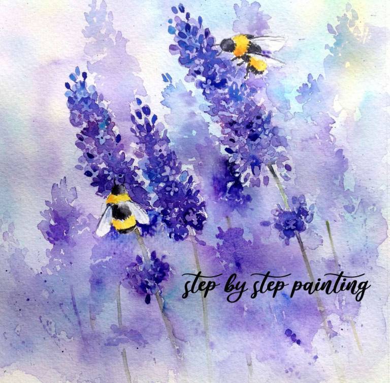 Bees and Lavender watercolour tutorial - Rachel McNaughton